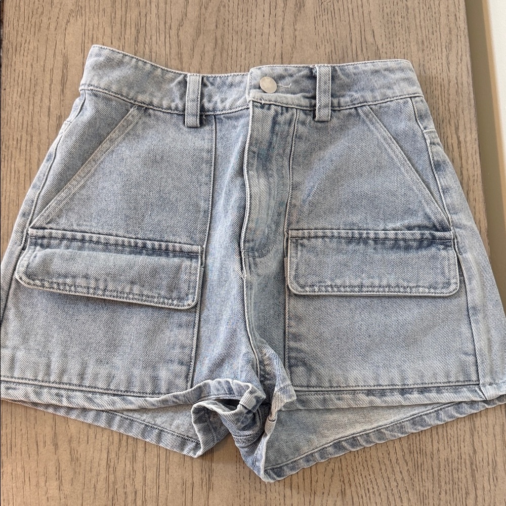 Altar'd State Light Blue Denim Utility Shorts